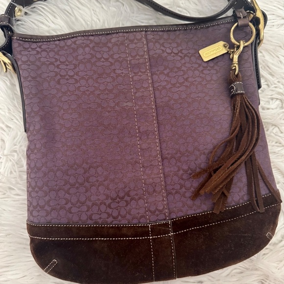 💜 Y2K Vintage Coach Purple Signature Jacquard Crossbody F10417 💜 - Picture 7 of 9